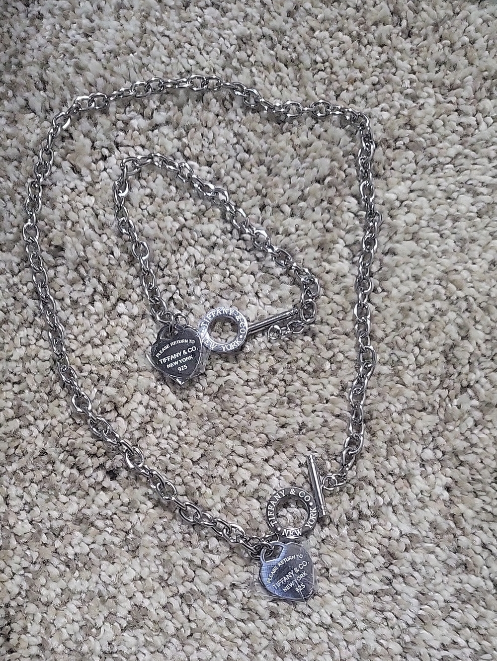 Tiffany & Co. Silver Heart Tag Necklace and Bracelet Duo